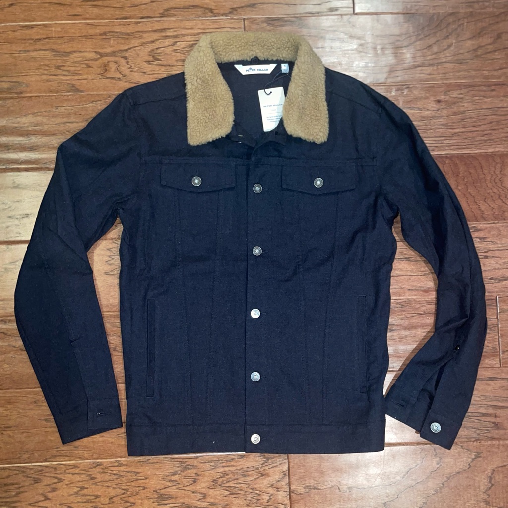 Nwt Peter Millar Mountainside Flannel Trucker Jacket In Navy Size Small